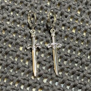 Silver Sword Dangle Earrings